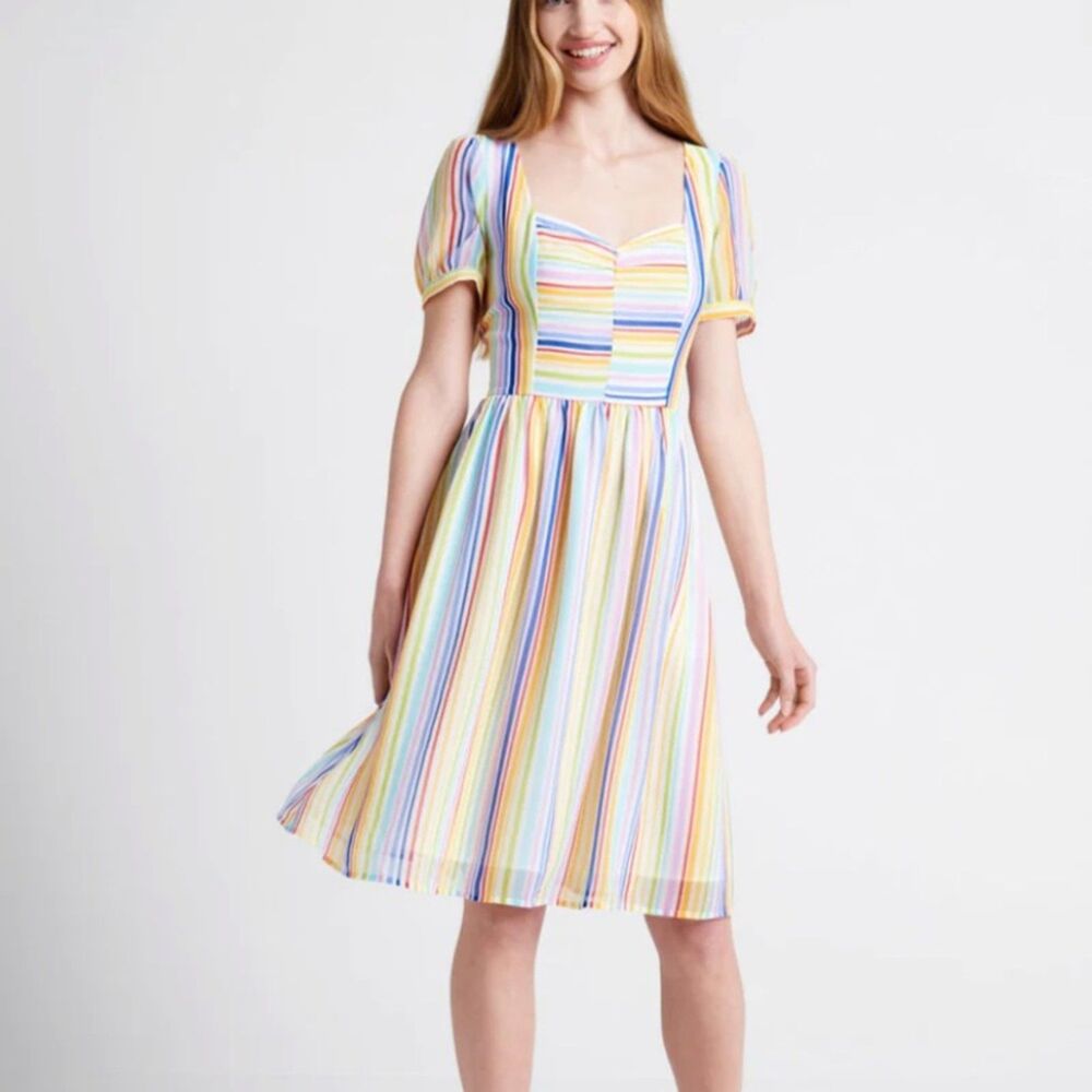 NWT ModCloth Love Charm Fit and Flare Dress Rainbow Multicolor 2x Pride Striped